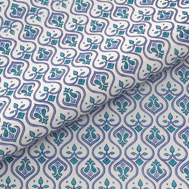 Bedsheets - Nithya Ethnic Bedsheet - White & Blue