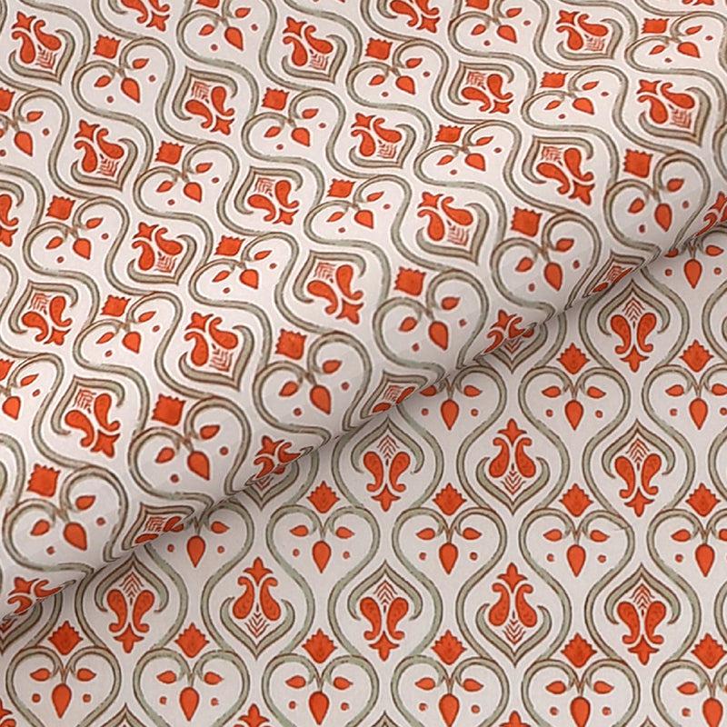 Bedsheets - Nithya Ethnic Bedsheet - White & Orange