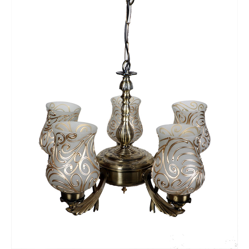 Buy Dila Vistara Mosaic Golden Antique Chandelier Ceiling Lamp from Vaaree