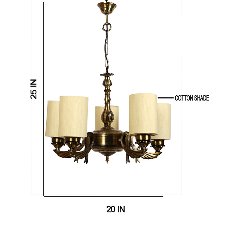 Buy Vistara Cylindrical Golden Antique Chandelier - Off White Ceiling Lamp from Vaaree