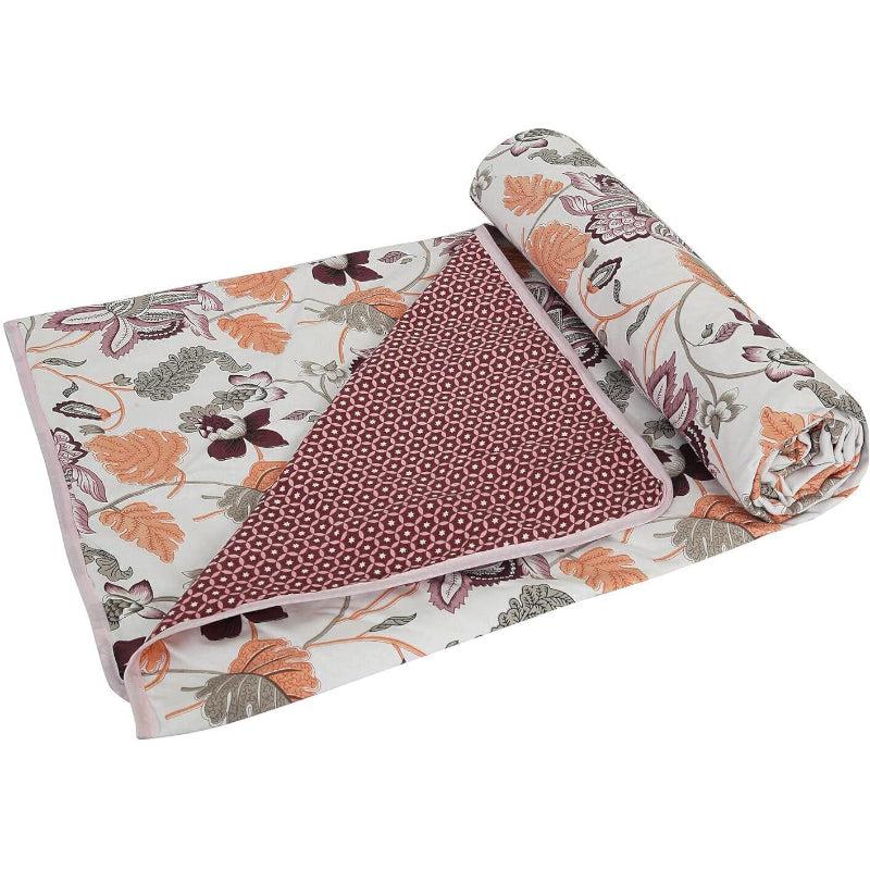 Dohars - Venna Floral Reversible Dohar - Red & Peach