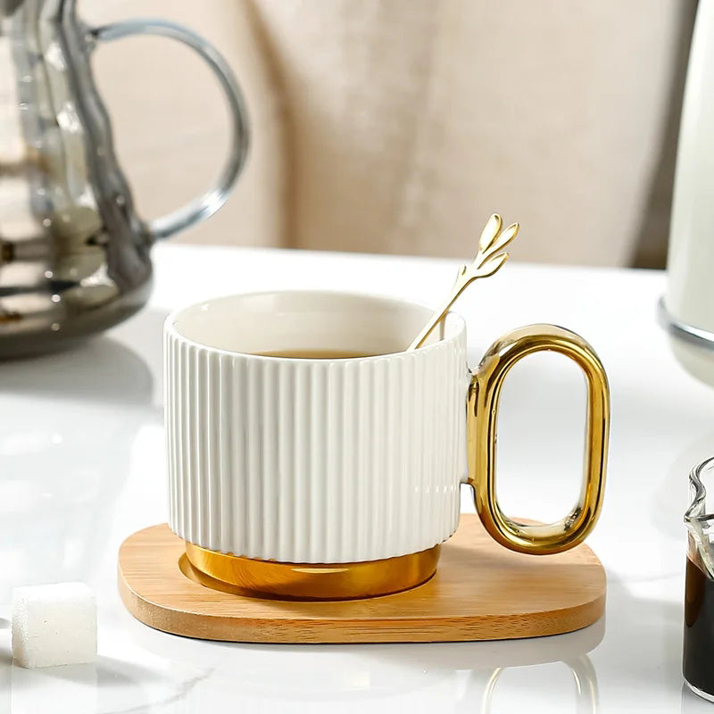 Tea Cup & Saucer - Aviva Chroma White & Gold Cup (350 ML) - Three Piece Set