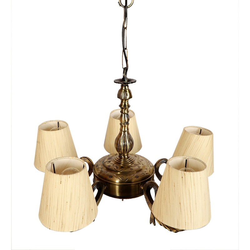 Ceiling Lamp - Vistara Conical Golden Antique Chandelier - Off White