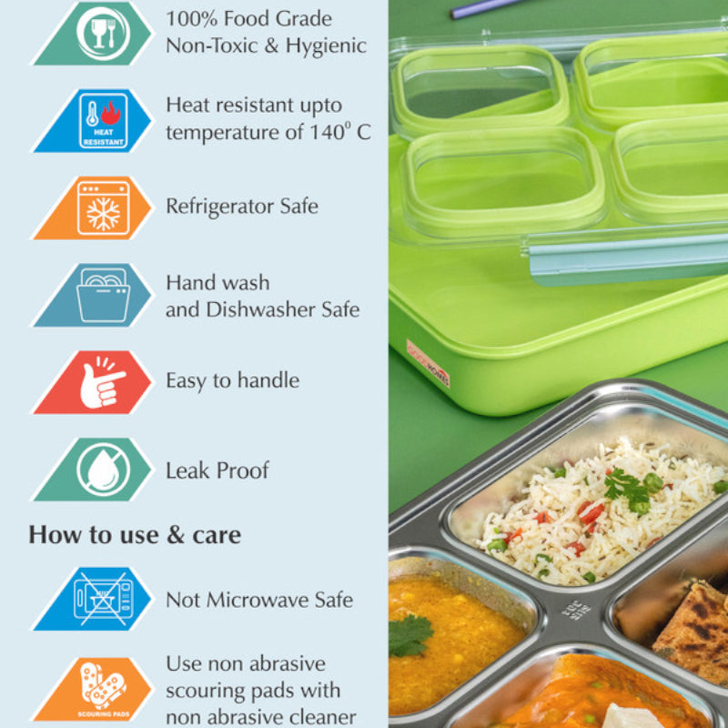 Tiffins & Lunch Box - Agro Kids Leakproof Lunch Box with Compartments (Light Green) - 1100 ML