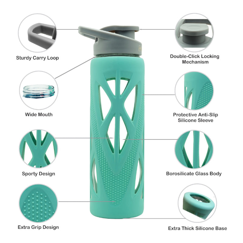 Bottle - Wego Glass Bottle With Silicon Sleeve (750 ML) - Cool Green