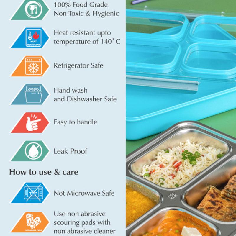 Tiffins & Lunch Box - Agro Kids Leakproof Lunch Box with Compartments (Sky Blue) - 1100 ML