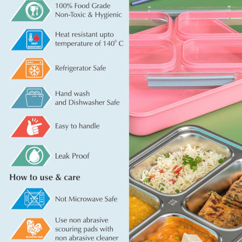 Tiffins & Lunch Box - Agro Kids Leakproof Lunch Box with Compartments (Pink) - 1100 ML