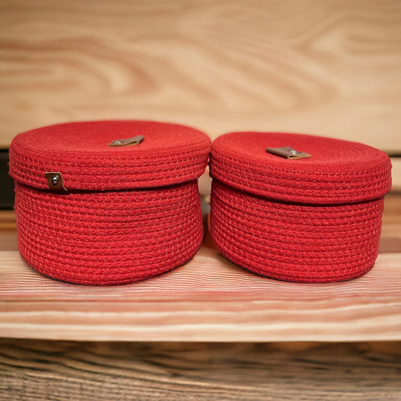 Storage Basket - Obero Natural Fiber Storage Basket (Red) - Set Of Two