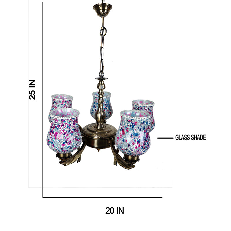 Buy Nuvara Vistara Mosaic Golden Antique Chandelier Ceiling Lamp from Vaaree