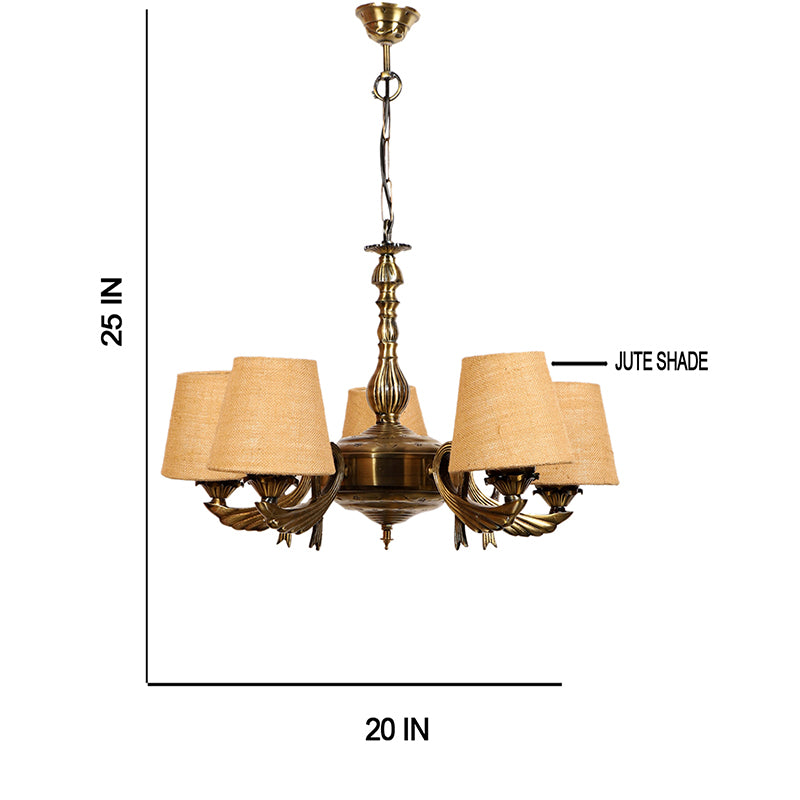 Ceiling Lamp - Vistara Conical Golden Antique Chandelier - Beige