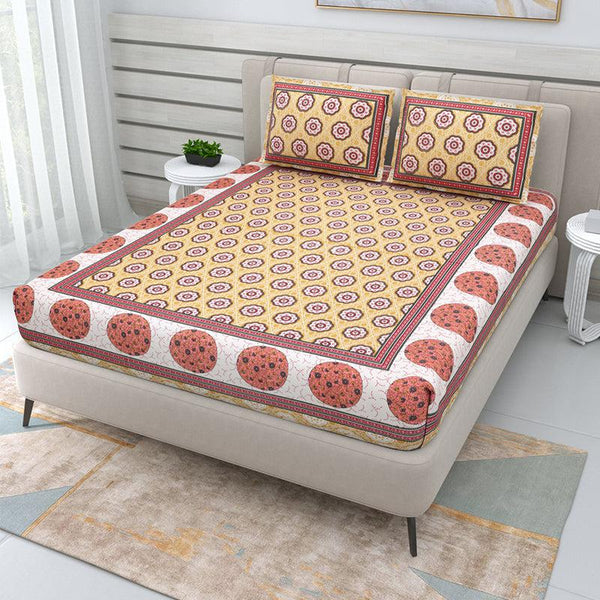 Buy Daya Ethnic Bedsheet - Yellow & Peach Bedsheets from Vaaree