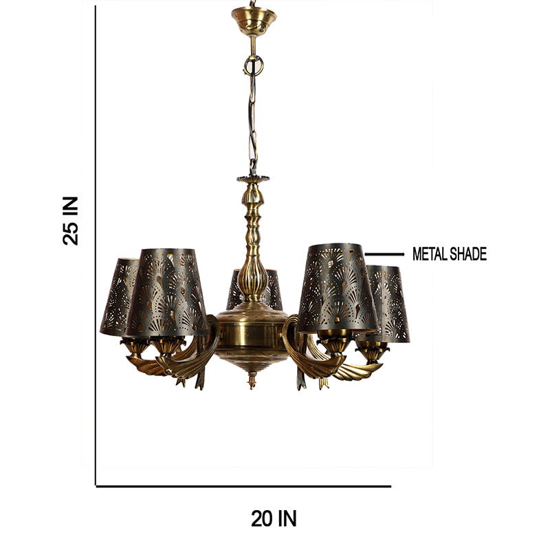 Ceiling Lamp - Ethnic Noma Etched Vistara Golden Antique Chandelier