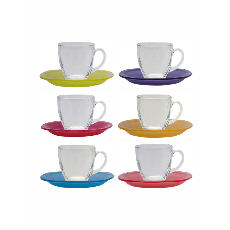 Tea Cup & Saucer - Celine Glass Cup & Saucer (220 ML) - Twelve Piece Set