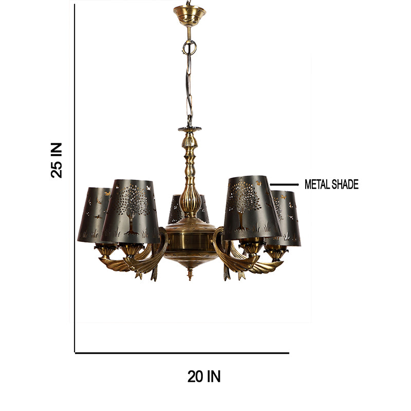 Buy Tree Of Life Etched Vistara Golden Antique Chandelier Ceiling Lamp from Vaaree