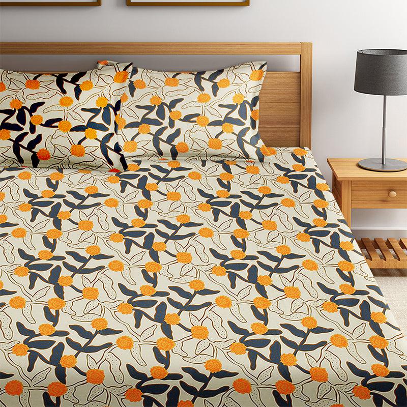 Buy Micah Mango Floral Bedsheet Bedsheets from Vaaree