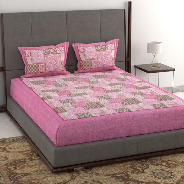 Buy Priti Patchwork Printed Bedsheet - Pink Bedsheets from Vaaree