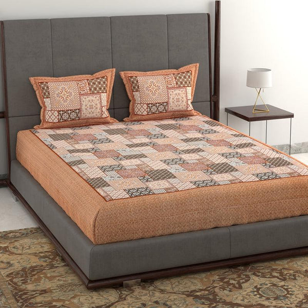 Buy Priti Patchwork Printed Bedsheet - Brown Bedsheets from Vaaree