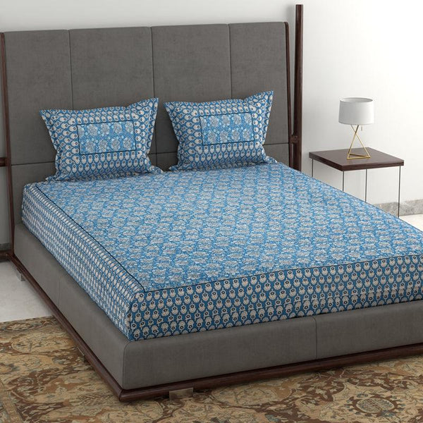 Buy Saavika Printed Bedsheet - Blue Bedsheets from Vaaree