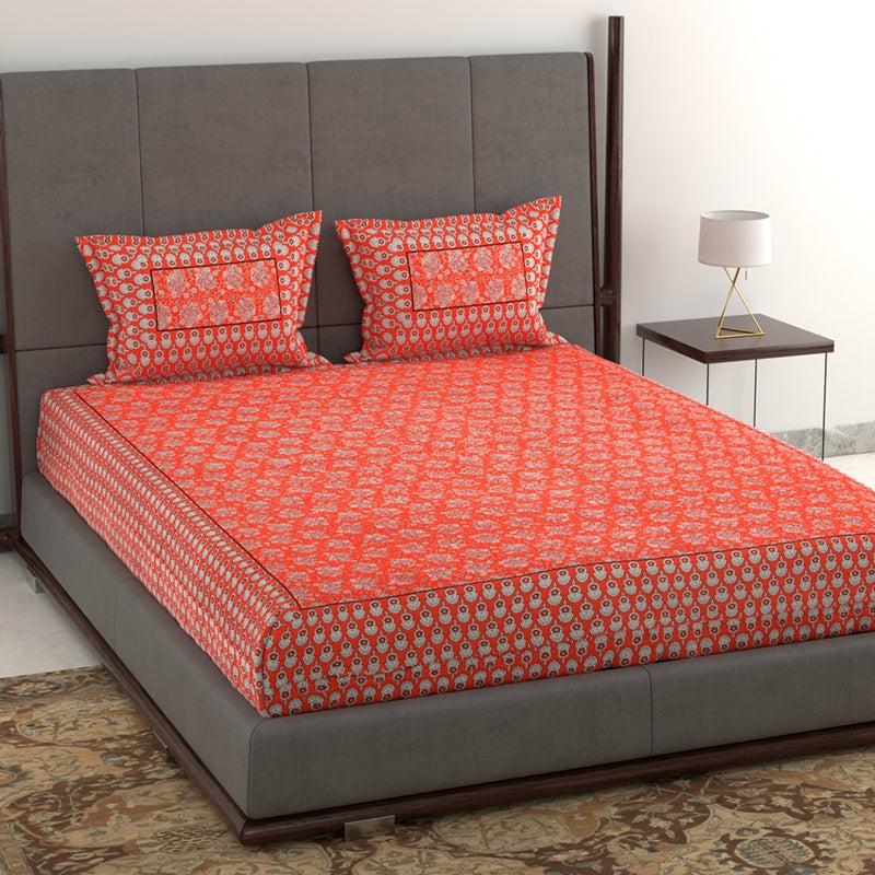 Buy Vidhu Printed Bedsheet - Red Bedsheets from Vaaree