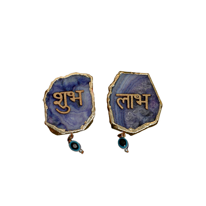 Buy Shub Labh Wall Accent (Blue) - Set Of Two Wall Accents from Vaaree