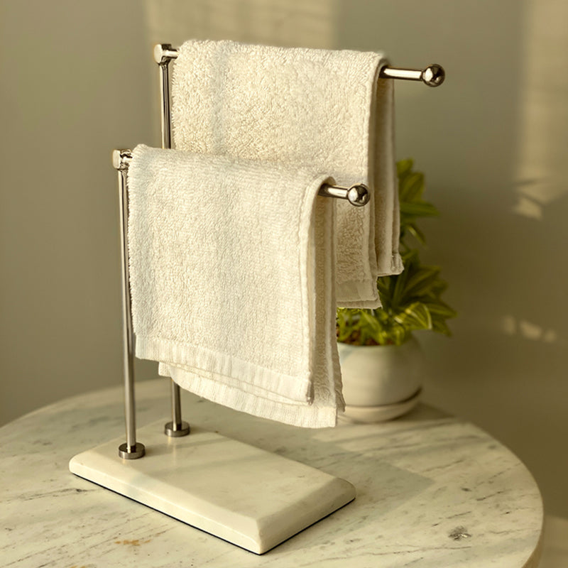 Buy Elita Hand Towel Stand - Silver & White Accessories & Sets from Vaaree