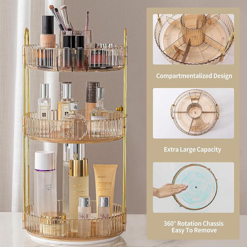 Racks - Cosmina 3-Tier Multipurpose Revolving Organizer - Gold