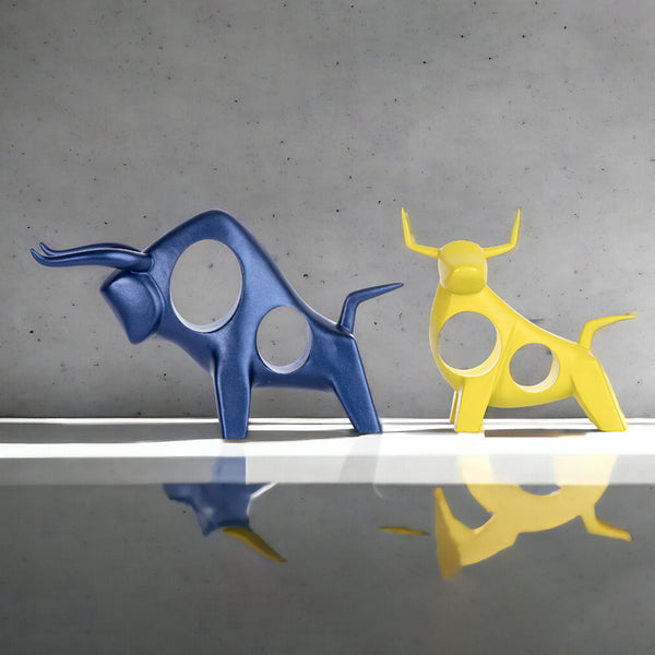 Buy Bull Boom Showpiece (Blue & Yellow) - Set Of Two Showpieces from Vaaree