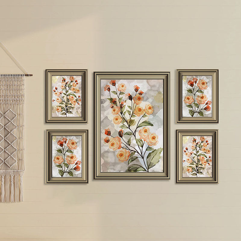 Wall Art & Paintings - Dahlia Mist Wall Art (Peach) - Set Of Five