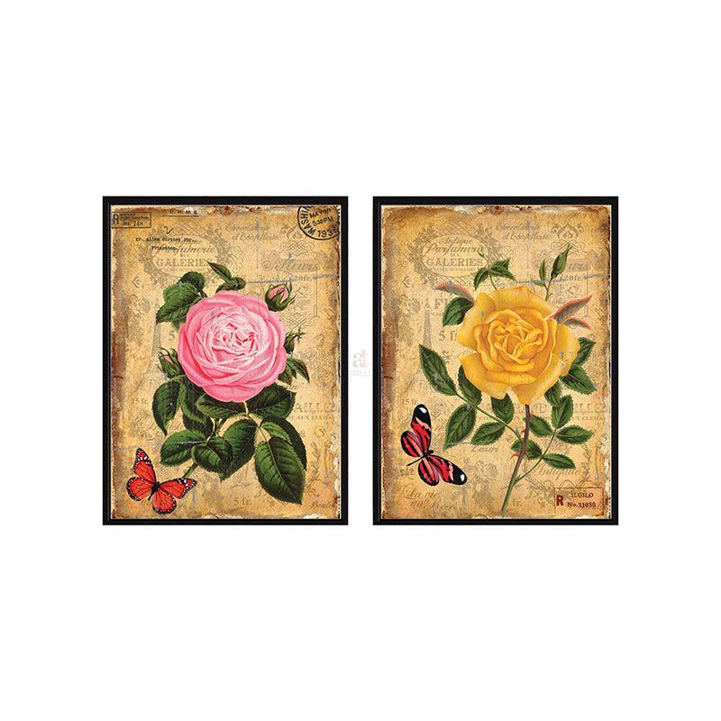 Buy Retro Rosa Bloom Wall Painting - Set Of Two Wall Art & Paintings from Vaaree