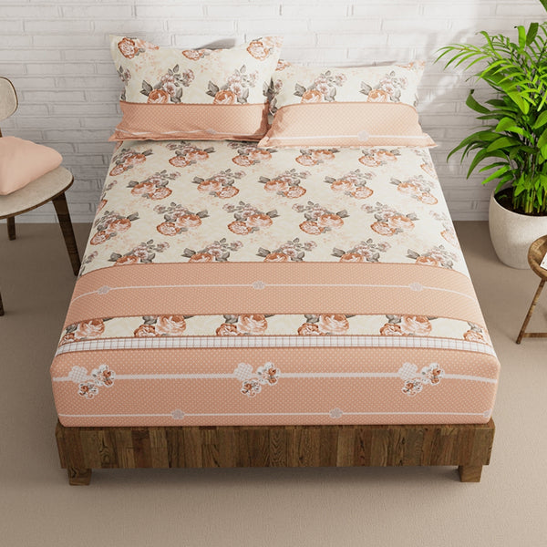 Buy Edva Peach Floral Bedsheet Bedsheets from Vaaree