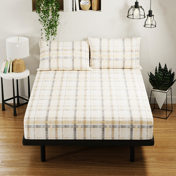 Buy Lydia Checks Bedsheet - Beige & Brown Bedsheets from Vaaree