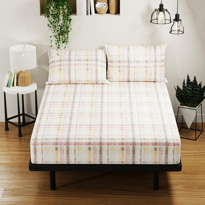 Buy Lydia Checks Bedsheet - Gold & Brown Bedsheets from Vaaree