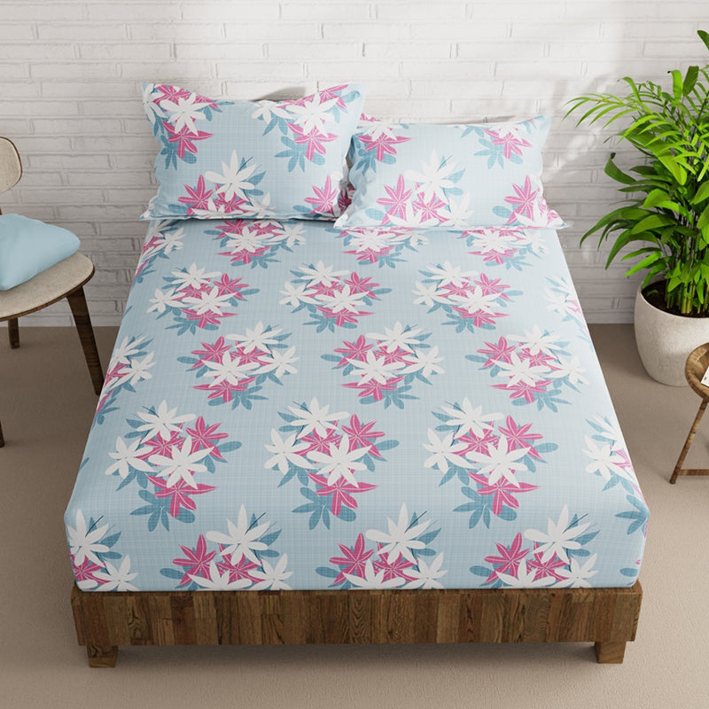 Buy Calen Floral Bedsheet - Pink & Blue Bedsheets from Vaaree