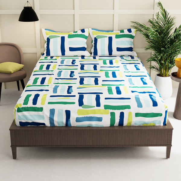 Buy Aurra Stripe Bedsheet - Green & Blue Bedsheets from Vaaree