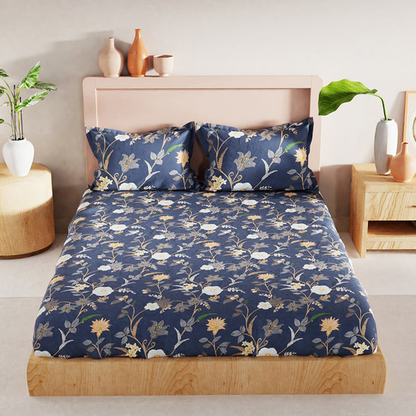 Bedsheets - Samara Blue Floral Bedsheet