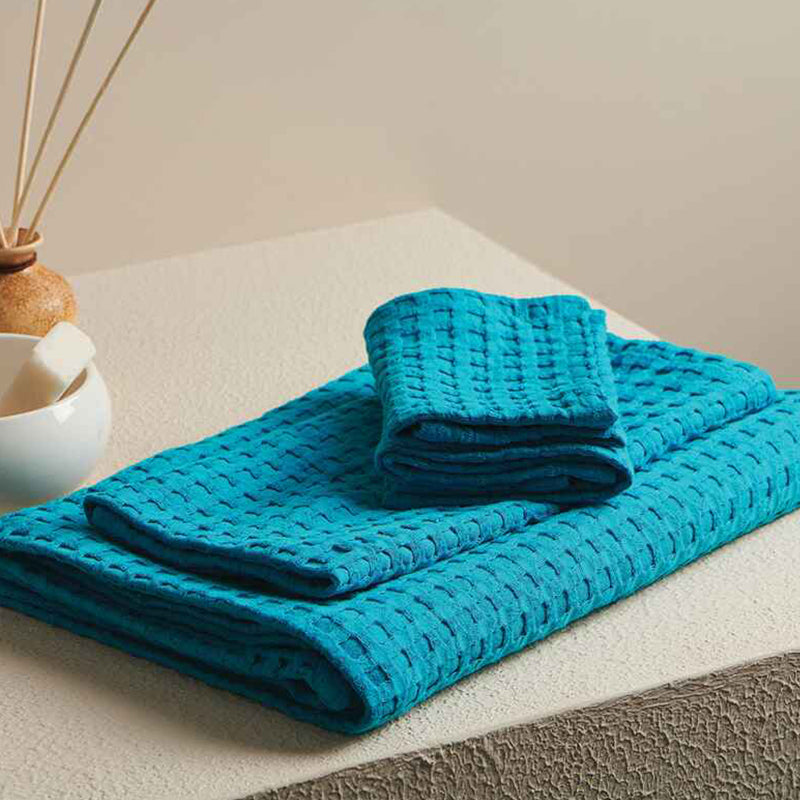 Buy Haimi Textured Waffle Towel Combo (Blue) - Four Piece Set Towel Sets from Vaaree