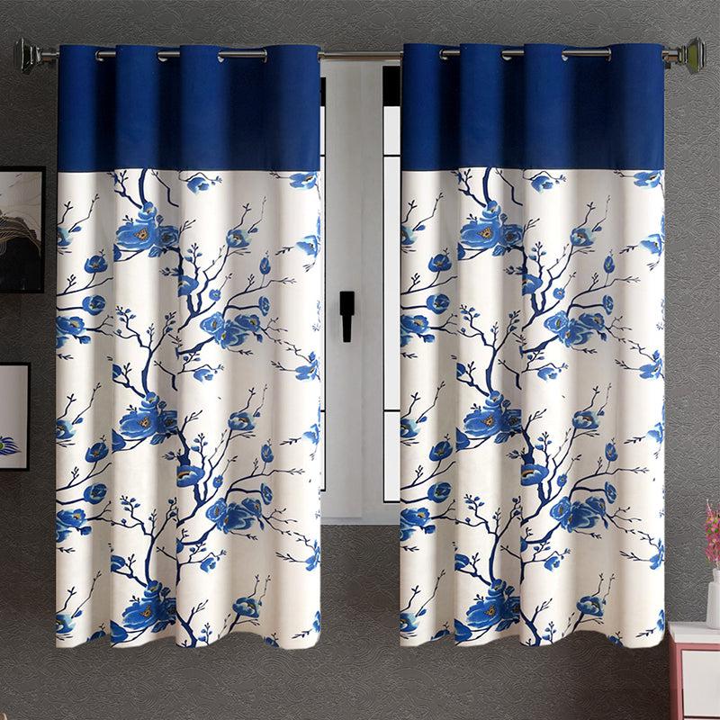 Buy Fern Floral Curtain (Blue) - Set Of Two Curtains from Vaaree