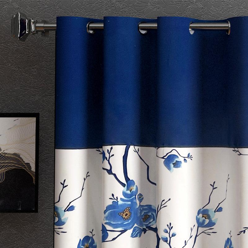 Buy Fern Floral Curtain (Blue) - Set Of Three Curtains from Vaaree