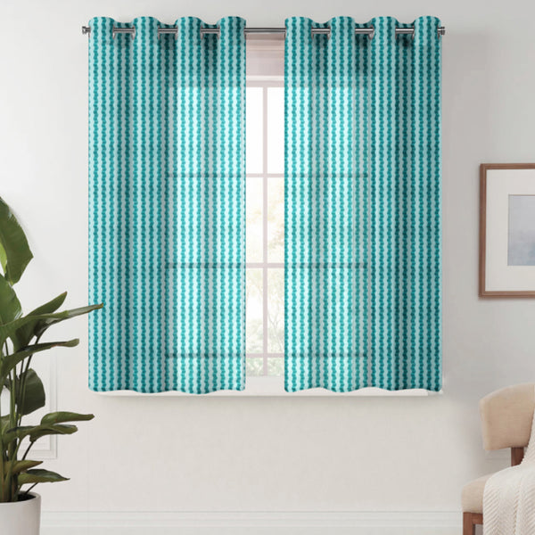 Curtains - Atla Net Stripe Sheer Curtain (Blue) - Set Of Two