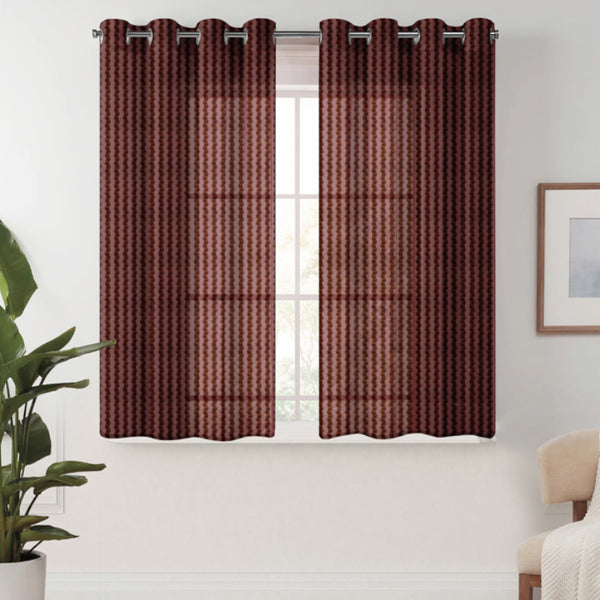 Curtains - Atla Net Stripe Sheer Curtain (Brown) - Set Of Two