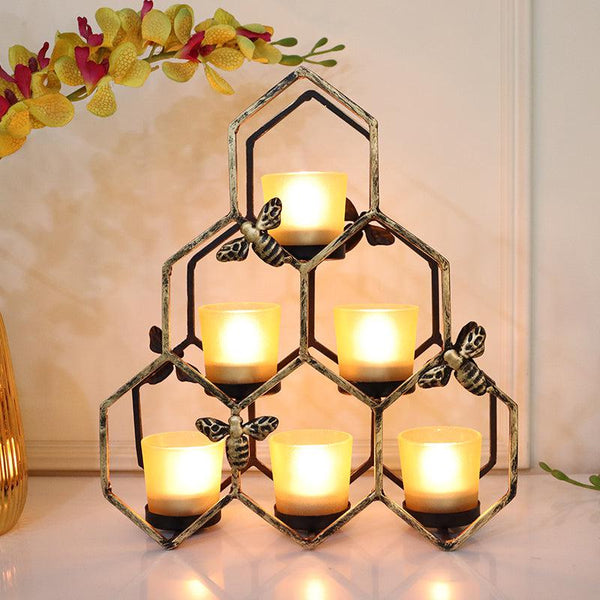 Buy Hexova Comb Tealight Candle Holder - Antique Gold Candle Holders from Vaaree