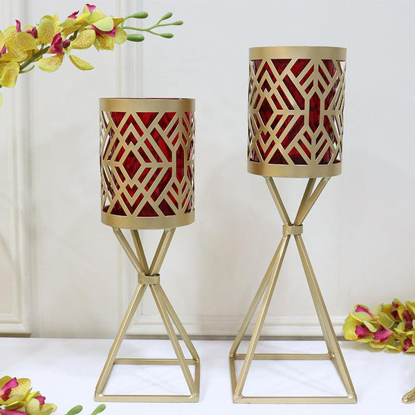 Buy Stima Geometric Candle Holder (Gold) - Set Of Two Candle Holders from Vaaree