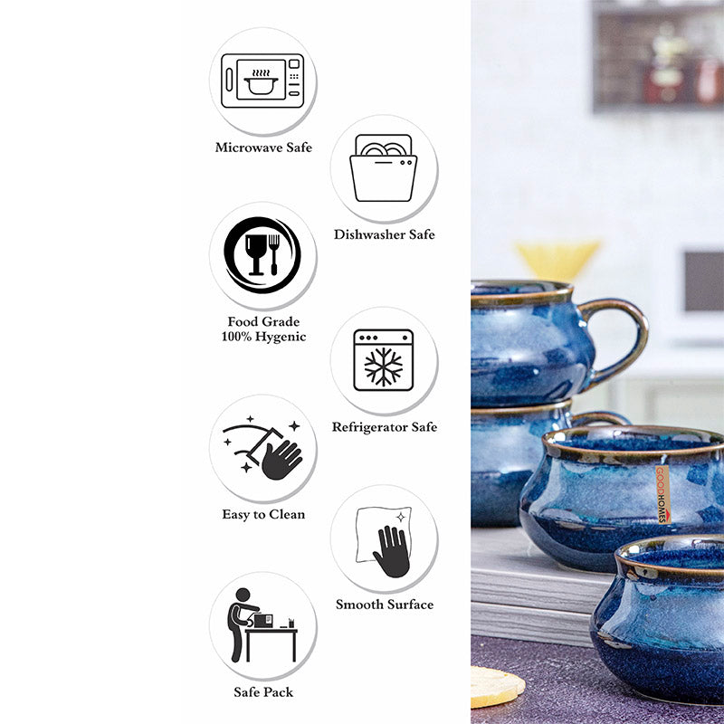 Buy Futura Blue Stoneware Mug (240 ML) - Set Of Four Mug & Tea Cup from Vaaree