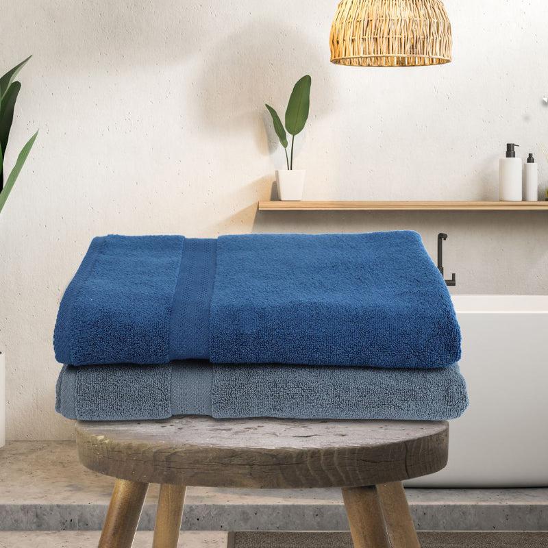 Buy Miorah Bath Towel (Blue & Grey) - Set Of Two Bath Towels from Vaaree