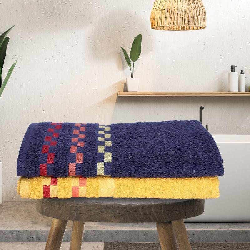 Buy Delpha Bath Towel (Blue & Yellow) - Set Of Two Bath Towels from Vaaree