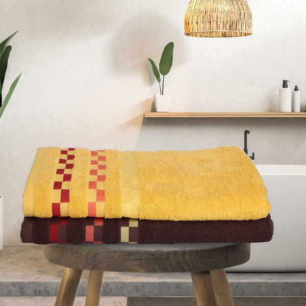 Buy Delpha Bath Towel (Yellow & Maroon) - Set Of Two Bath Towels from Vaaree