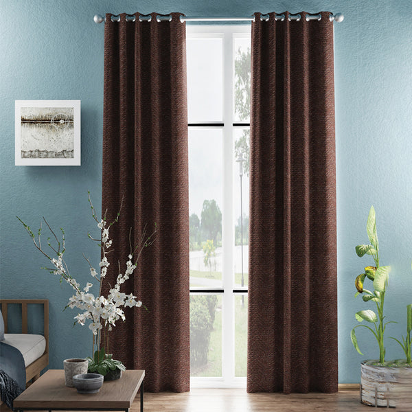 Buy Fasho Jaquard Blackout Curtain (Brown) - Set Of Two Curtains from Vaaree