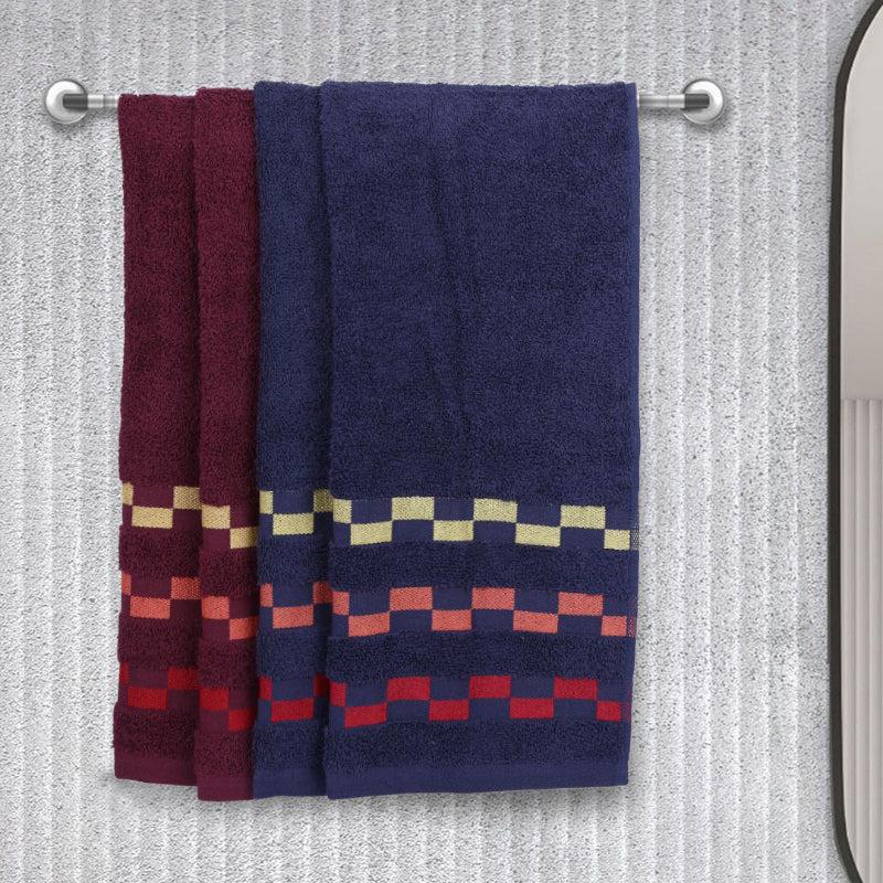 Buy Delpha Hand Towel (Navy Blue & Wine) - Set Of Four Hand & Face Towels from Vaaree