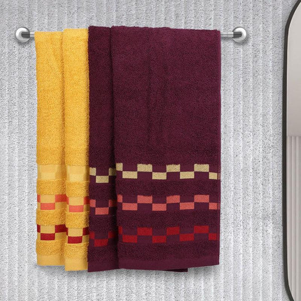 Buy Delpha Hand Towel (Wine & Yellow) - Set Of Four Hand & Face Towels from Vaaree