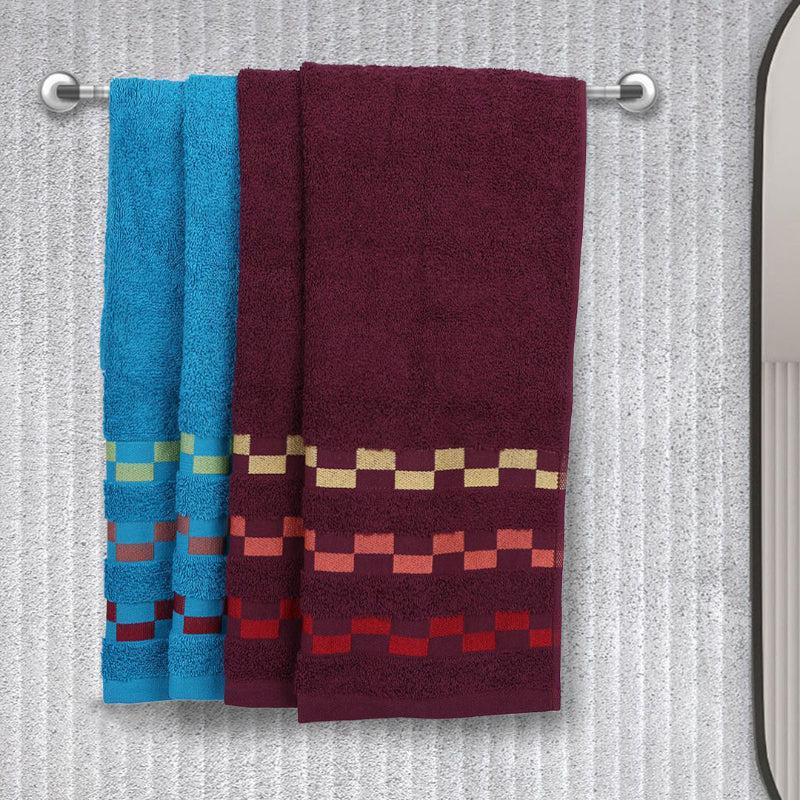 Buy Delpha Hand Towel (Wine & Light Blue) - Set Of Four Hand & Face Towels from Vaaree